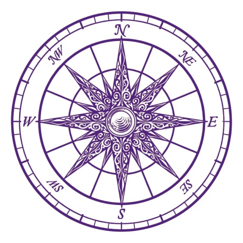 A purple compass on a white background is featured at Best Dog in America event.