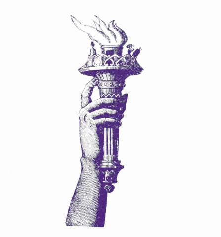 A drawing of a hand holding a torch inspired by Best Dog in America.